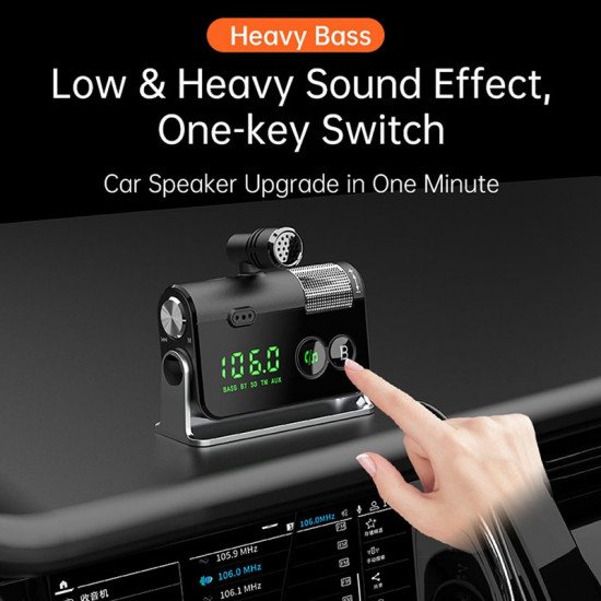 BT5.0 Handsfree Car Kit Dual-Microphone FM Transmitter Aux Audio Output Bass Switch MP3 PD3.0 QC3.0 Charger Bluetooth-Compatible BT5.0 Handsfree Car Kit Dual-Microphone FM Transmitter Aux Audio Output Bass Switch MP3 PD3.0 QC3.0 Charger Bluetooth-Compatible